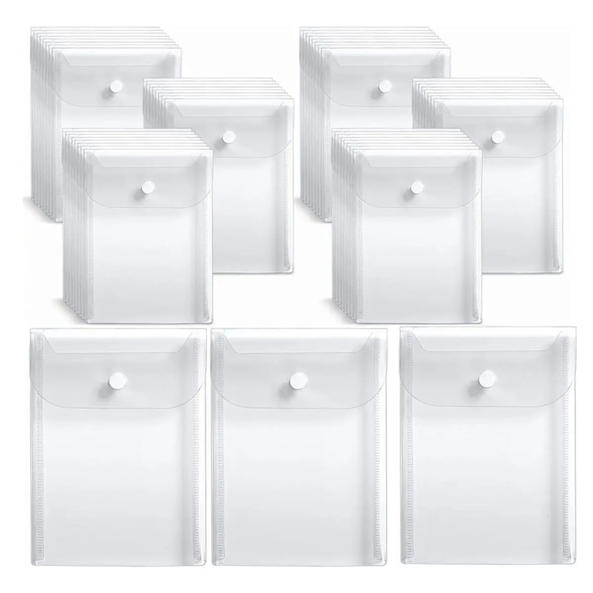 50Pcs Stamp and Die Storage Pockets 5x7, Clear Snap Plastic Envelopes, Reusable Plastic Folders for Stamps, Cutting Dies