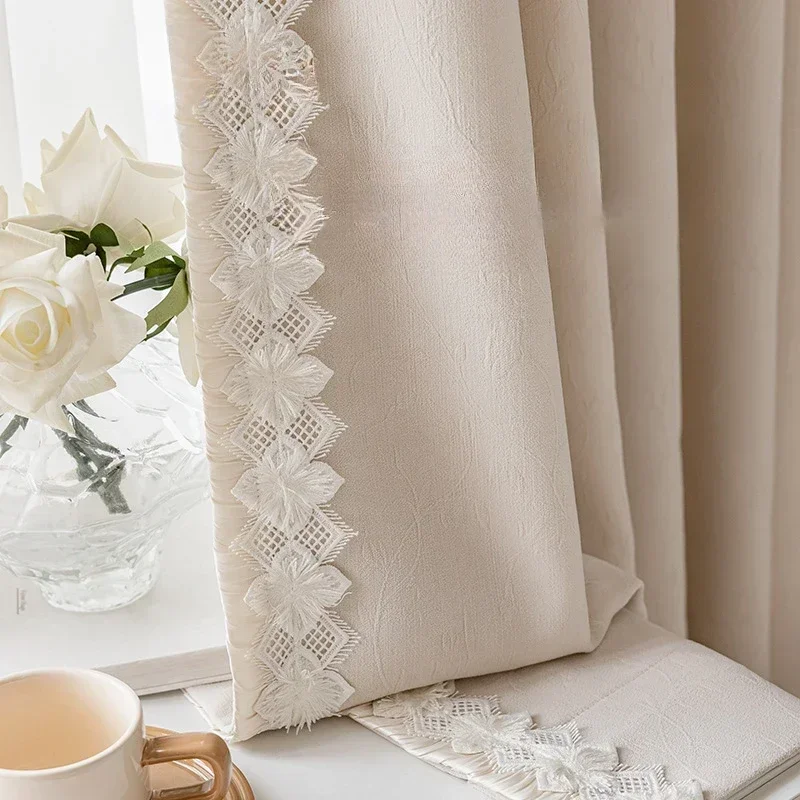 

French Cream Chenille Rose Jacquard Luxury Curtains for Living Room Bedroom Dining Blackout Window Tulle Elegant Thicken Lace