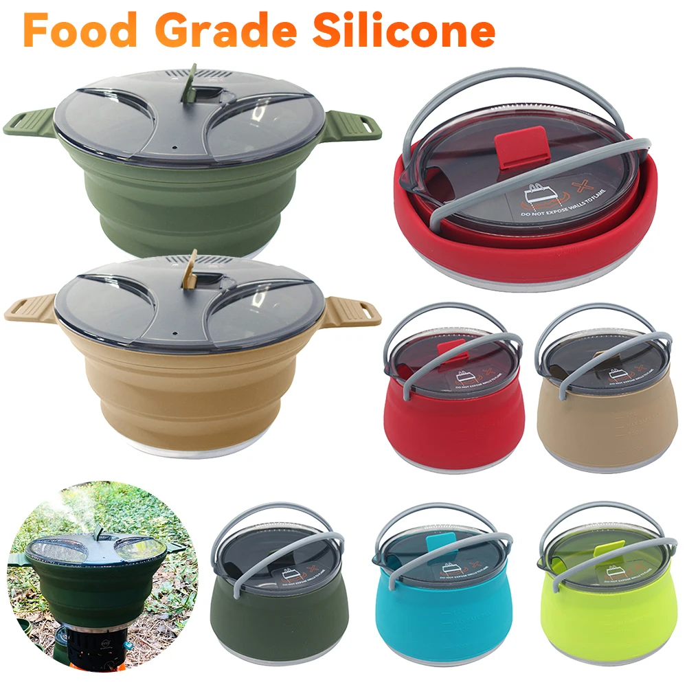 Outdoor Folding Silicone Kettle Camping Cook Pot Portable Camping Cookware Set Mini Boiling Water Pot for Fishing BBQ Picnic