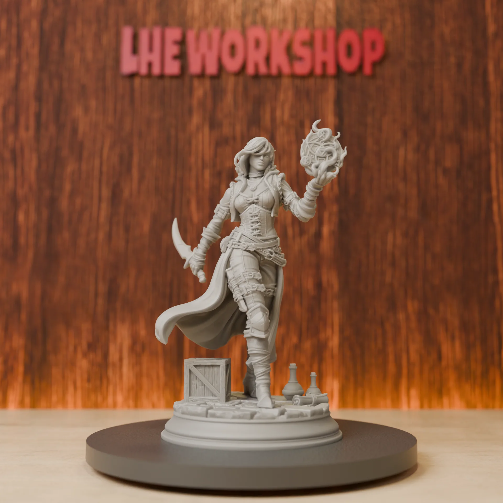 Female Arcane Trickster Rogue Miniatures | 28mm-75mm | Resin 3D Printed DND Pathfinder Mini | Unpainted Grey