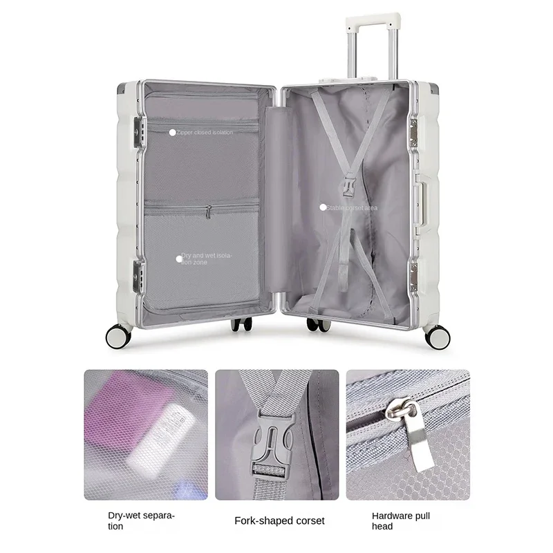 Luggage Aluminium Frame Trolley Case Universal Wheel 20 Inch Boarding Box Large Capacity 22/24/26/28 Inch Customs Lock Suitcase