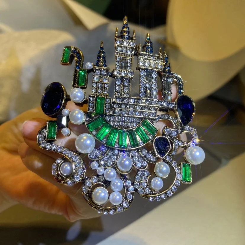 Luxus Strass Schloss Broschen Für Frauen Männer Vintage Palace Party Bankett Brosche Pin Luxus Schmuck