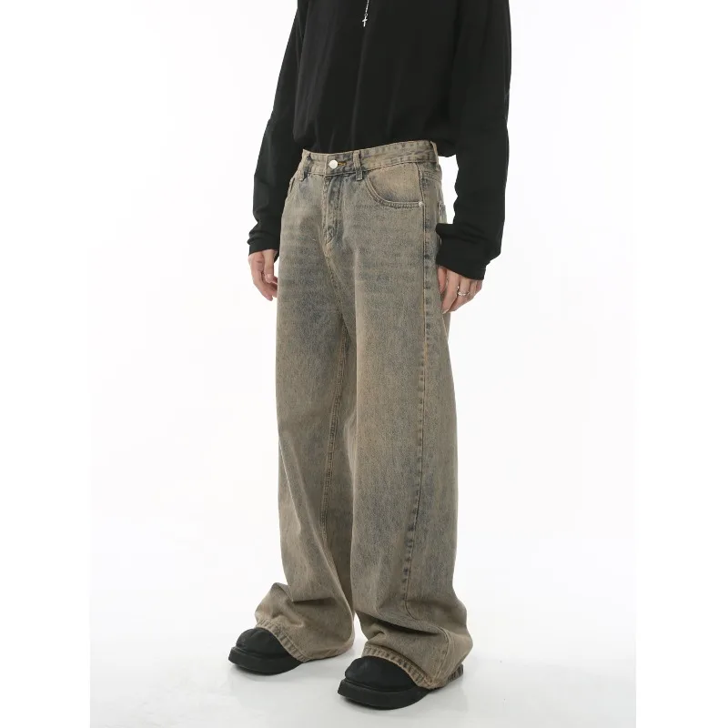 Menswear Jeans Four Seasons New Aged Hong Kong Vintage  Loose Wide Leg Denim Trousers Comfortable Skinny Niche Men Clothing