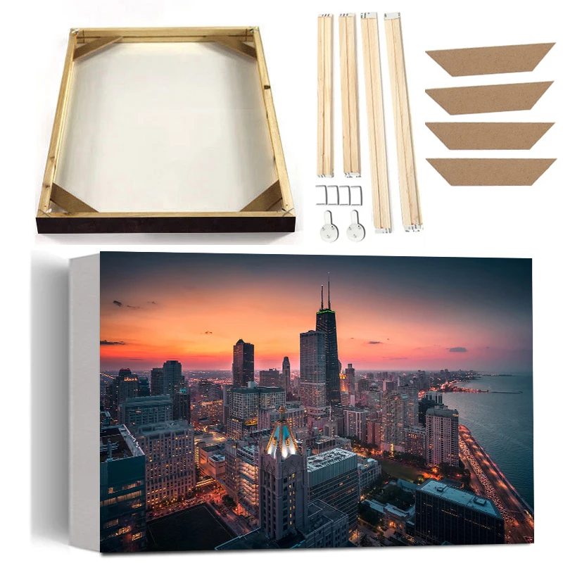 New York City Landscape Poster Prints with Frame Sunset Light Night Foggy Chicago Wall Art Canvas Painting Photography Picture