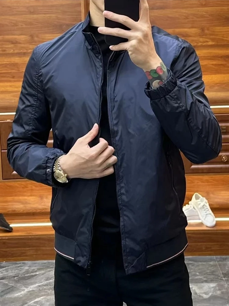 

Men's Casual Faionable Stand Collar Jaet Spring Autumn Busin Sle All-Match Ele Youthful Antimicrobial Long Sv...