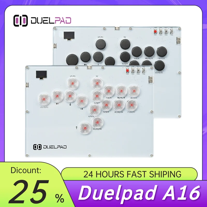Duelpad A16 безклепочный/всекнопочный контроллер Hitbox для боевых игр, аркадный джойстик Pico GP2040-CE для ПК/Xbox/PS4/переключателя