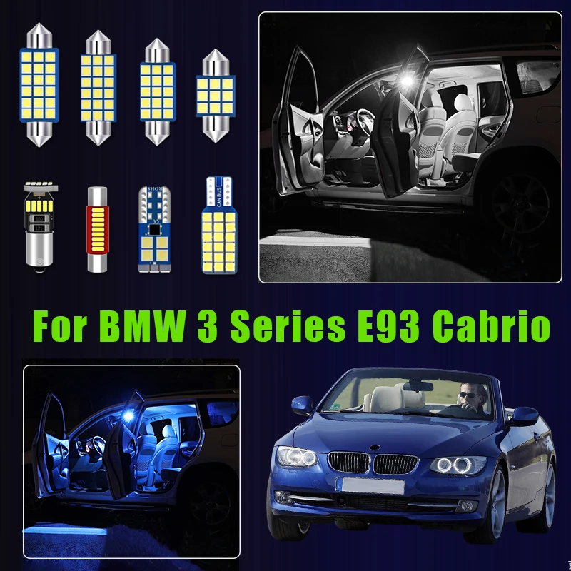 

For BMW 3 Series E93 Cabrio 2007 - 2013 9pcs Car LED Bulbs Interior Reading Lamp Glove Box Vanity Mirror Trunk Light Accessories