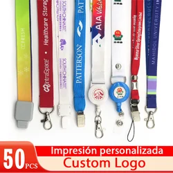 50 PCS Custom Printing Key Chain Lanyard With Logo Company Name Full Color Personalized Customized Neck Rope For ID Card Keys