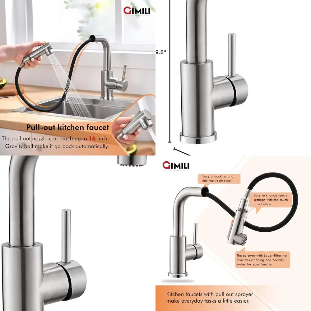 

Single Handle Pull-Out Spray Kitchen Sink Faucet with Hot/Cold, Brushed Nickel Finish