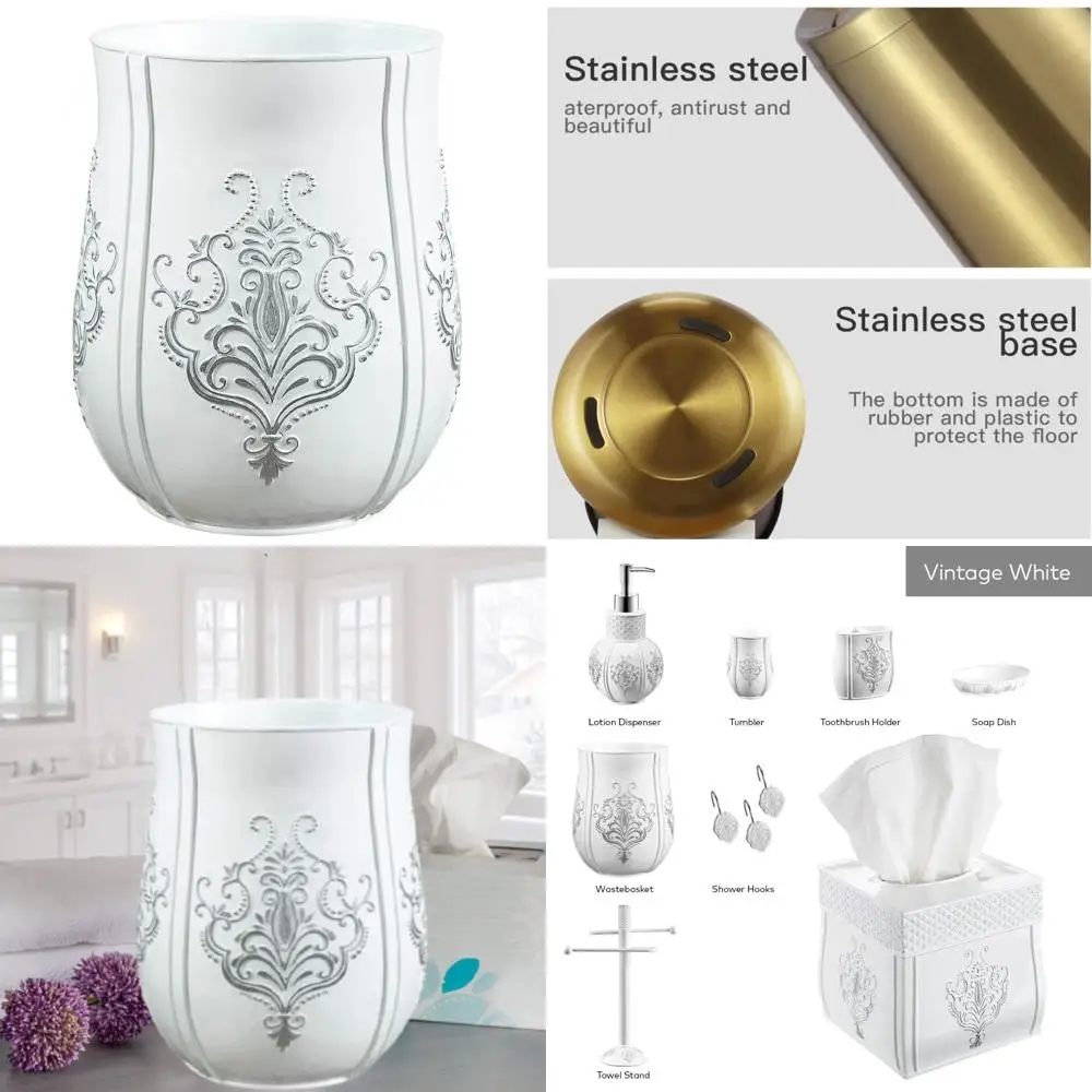 

Vintage White Small Bathroom Trash Can 1.58 Gal / 6L Waste Basket - Durable Garbage Can for Space-Efficient Bathroom Solutions