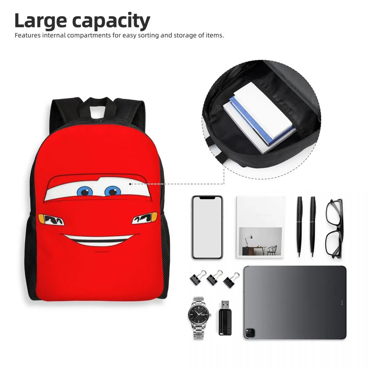 Custom Happy Cars Lightning McQueen Backpack for Women Men College School Students Bookbag Fits 15 Inch Laptop Cartoon Bags