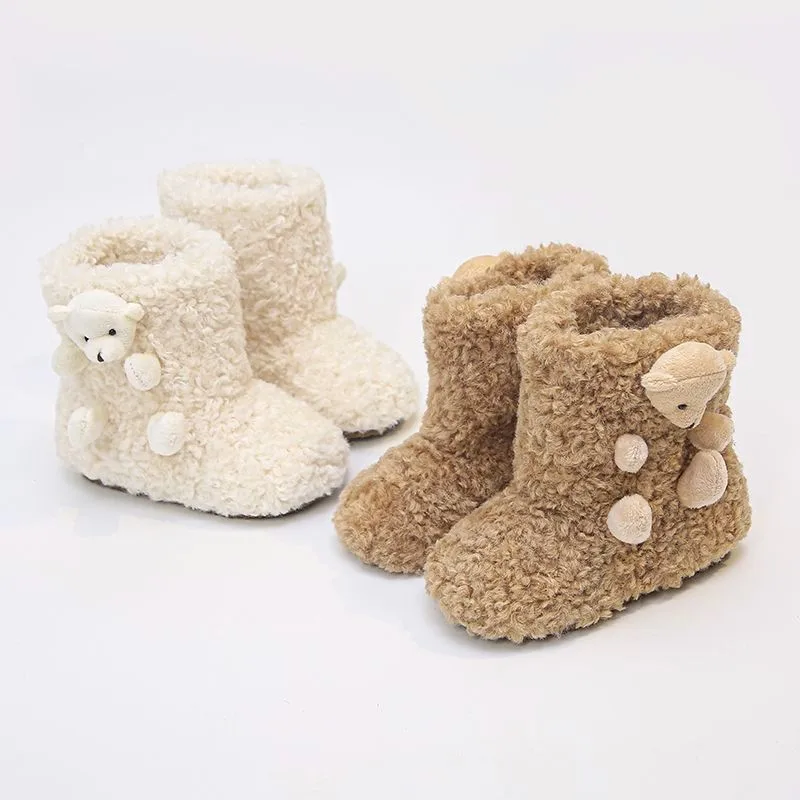 

Korean Version of Children's Fluffy Boots 2025 Baby Girl Cute Bear Medium Tube Short Boots Velvet Lamb Wool Warm Snow Boots