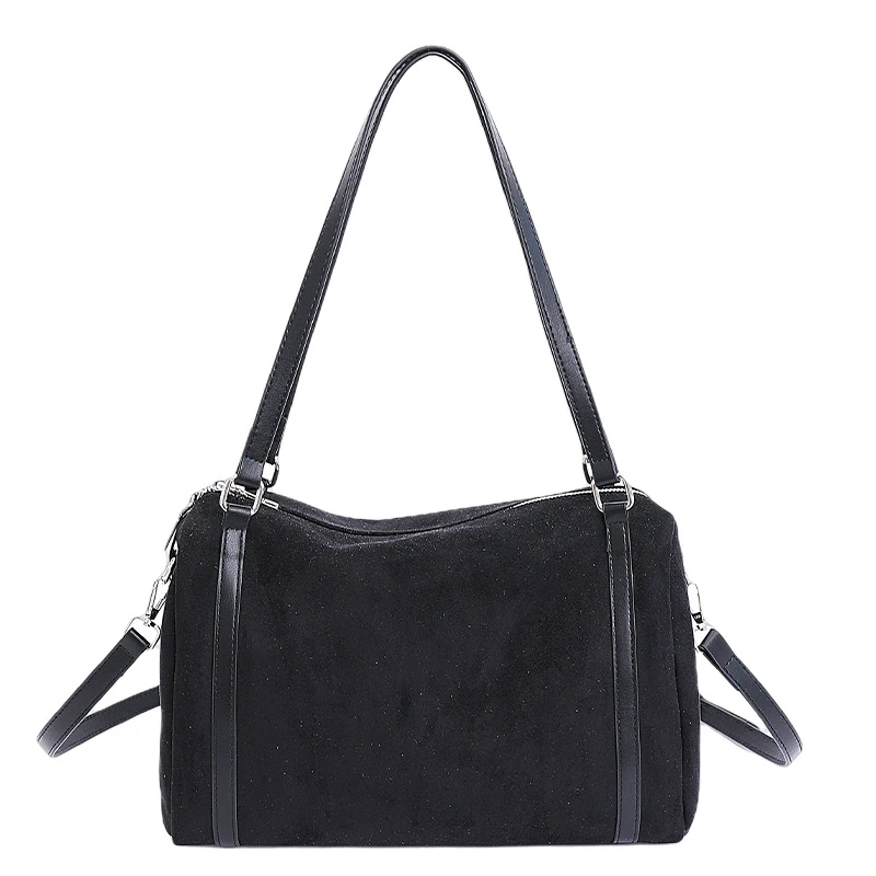 Damen-Handtaschen mit großer Kapazität, lässige Retro-Umhängetaschen aus Wildleder mit Reißverschluss, einfarbige Schultertaschen für den Alltag. – Detail 39