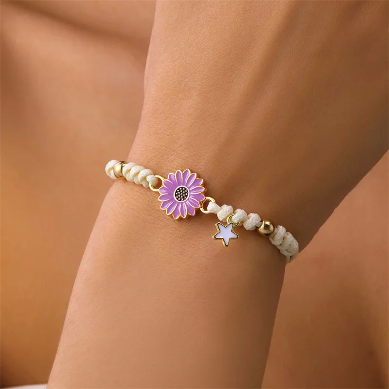 Coreano carino girasole bracciali per le donne ragazze margherita fiore fascino corda tessuta braccialetto fortunato amicizia gioielli fai da te