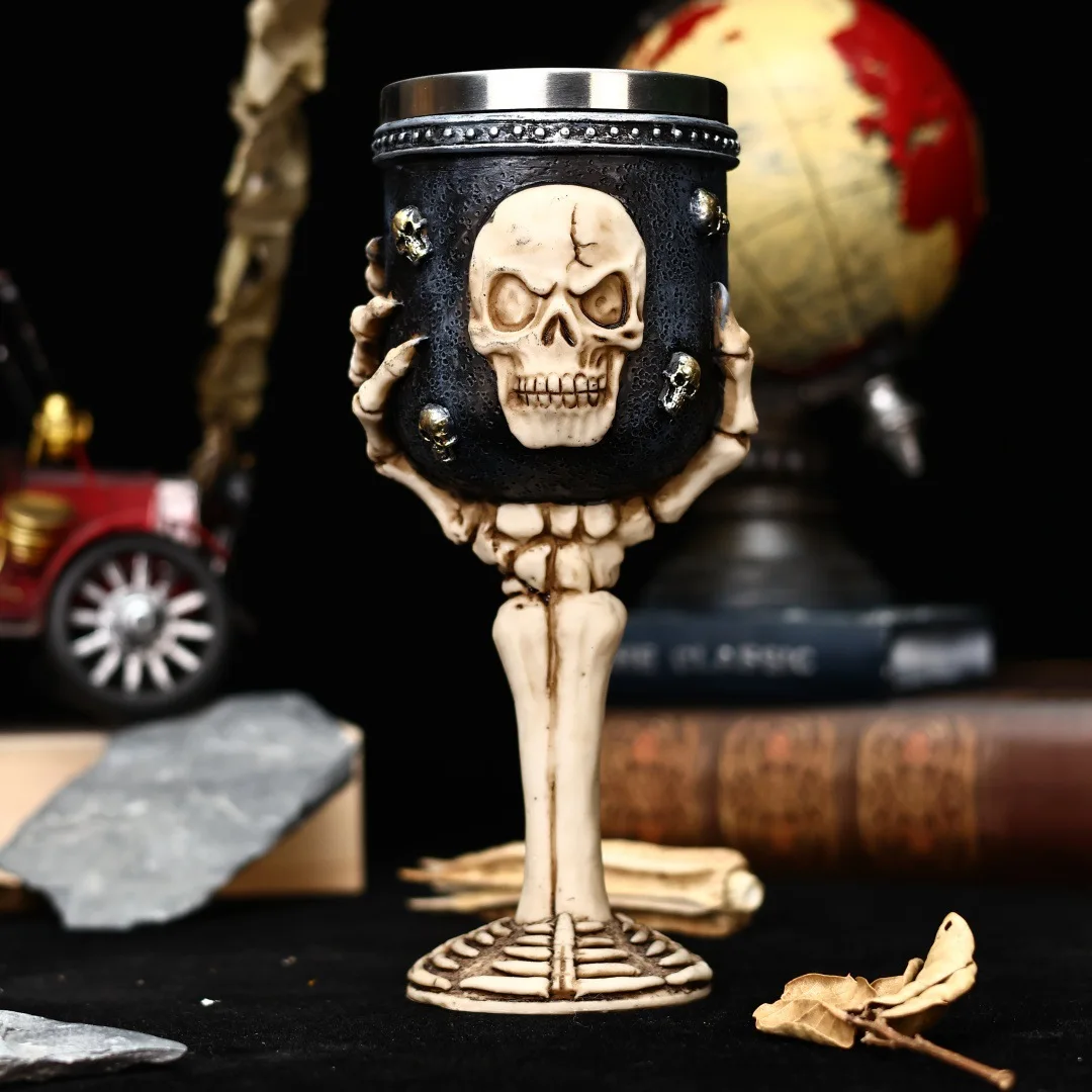 Halloween Party Skeleton‑shaped Drink Mug Resin Shell Stainless‑steel Liner Beer Cup Unique Desktop Drinking Ware