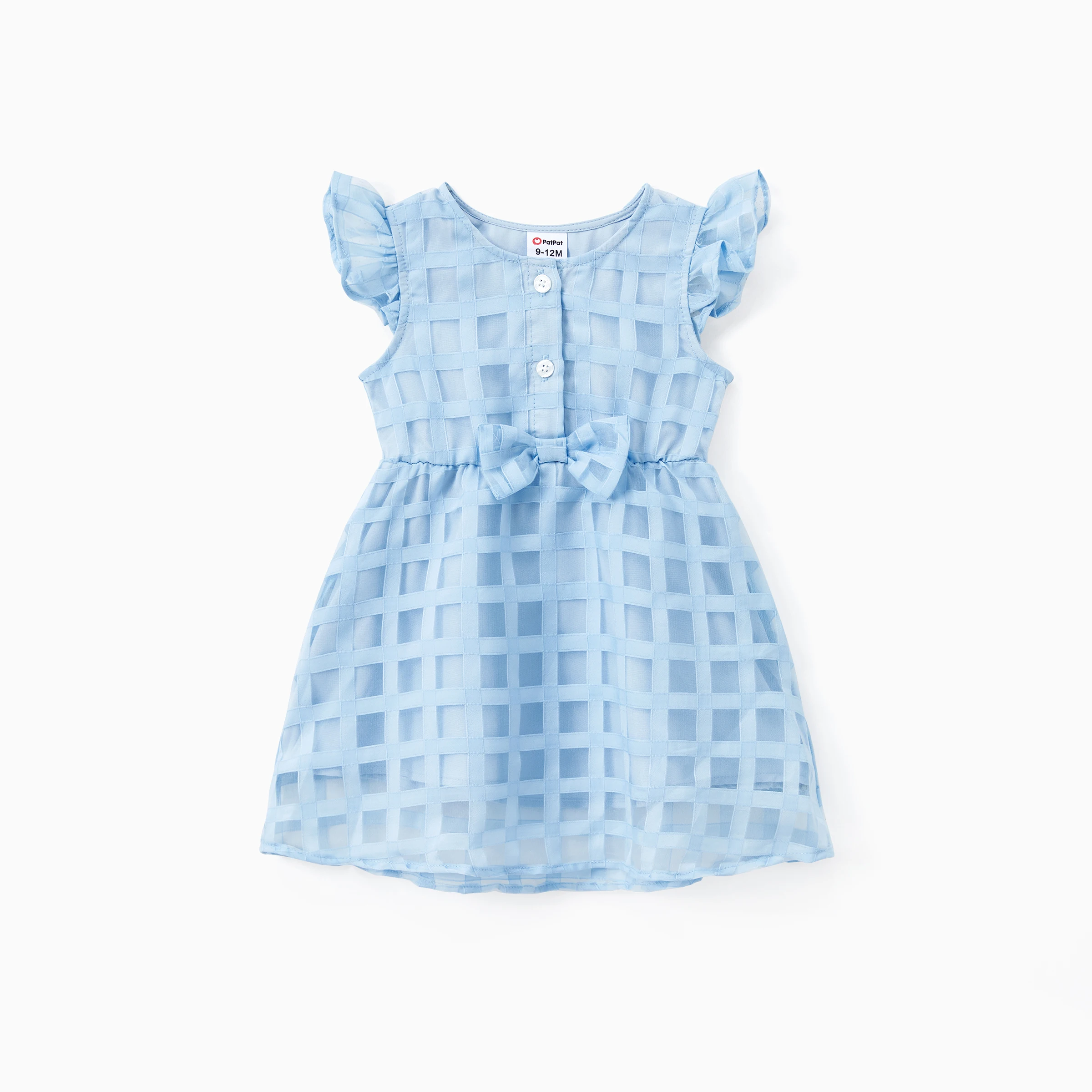 PatPat Family Matching Sets Blue Vacation Mode Tee or Tiered Checkered Organza Mesh Halter Dress