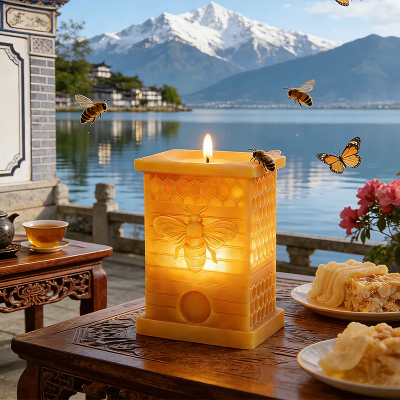 

3D Honeycomb Beehive Lantern Silicone Mold Kit with Embossed Bees for DIY Candle Resin Plaster Craft Unique Home Decor Gift