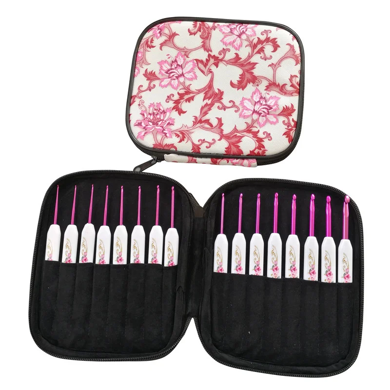 Aluminum Crochet Hooks Set Knitting Needles Kit Plastic Handle DIY Craft Set for Sweater Yarn Weave Tool