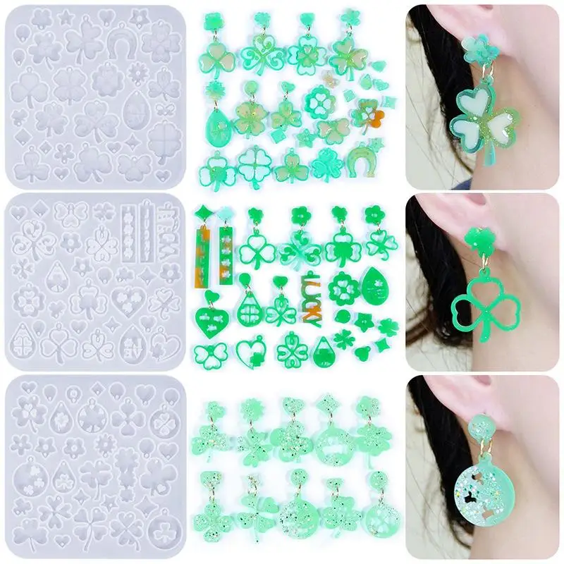 Earring Pendant Silicone Mold Love Heart Clover Epoxy Resin Mold DIY Keychain Earring Charms Epoxy Resin Jewelry Making Supplies