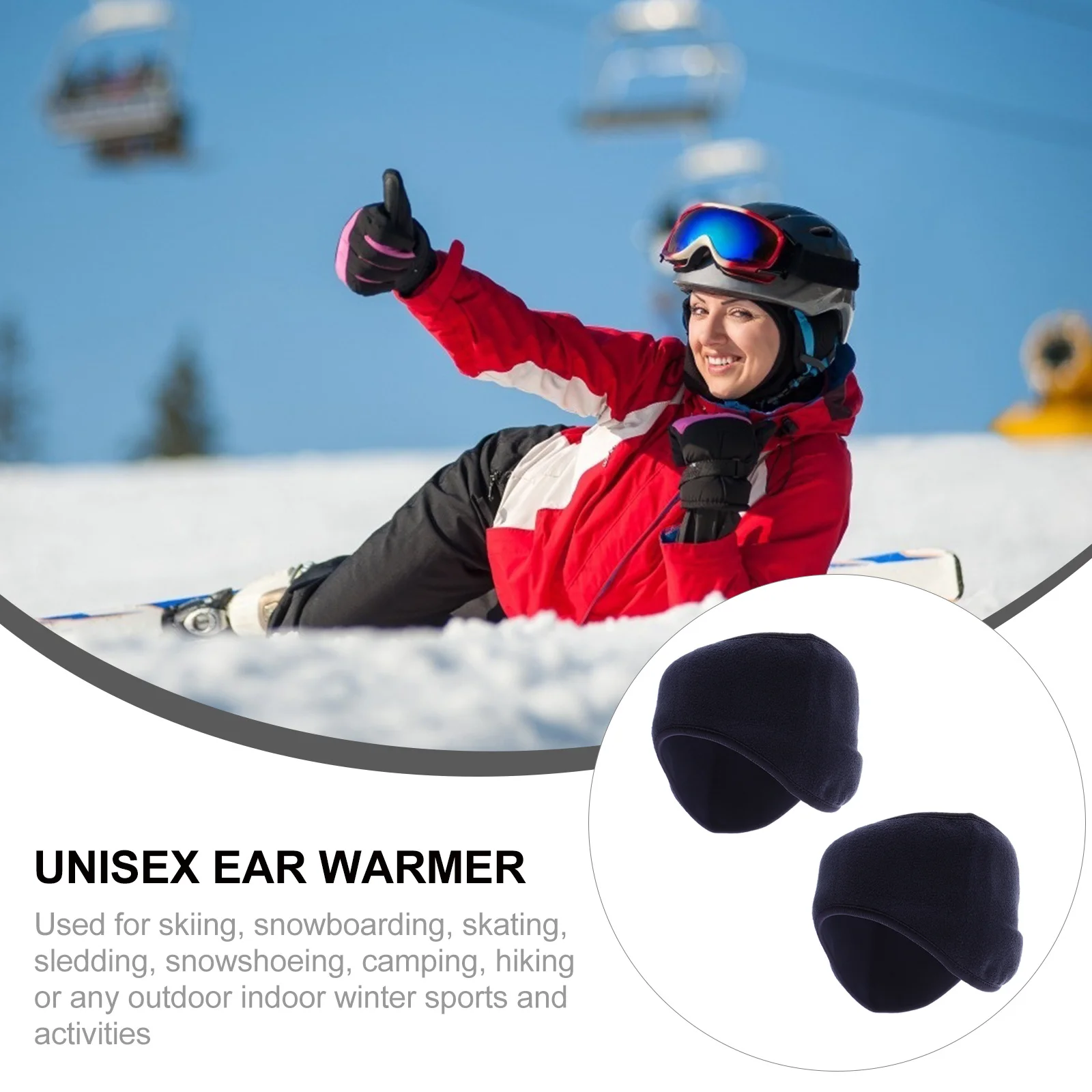 2Pcs Polar Fleece Warm Headbands Ear Covers Windproof Stretchable Lightweight Sports Wraps for Skiing Snowboarding Winter