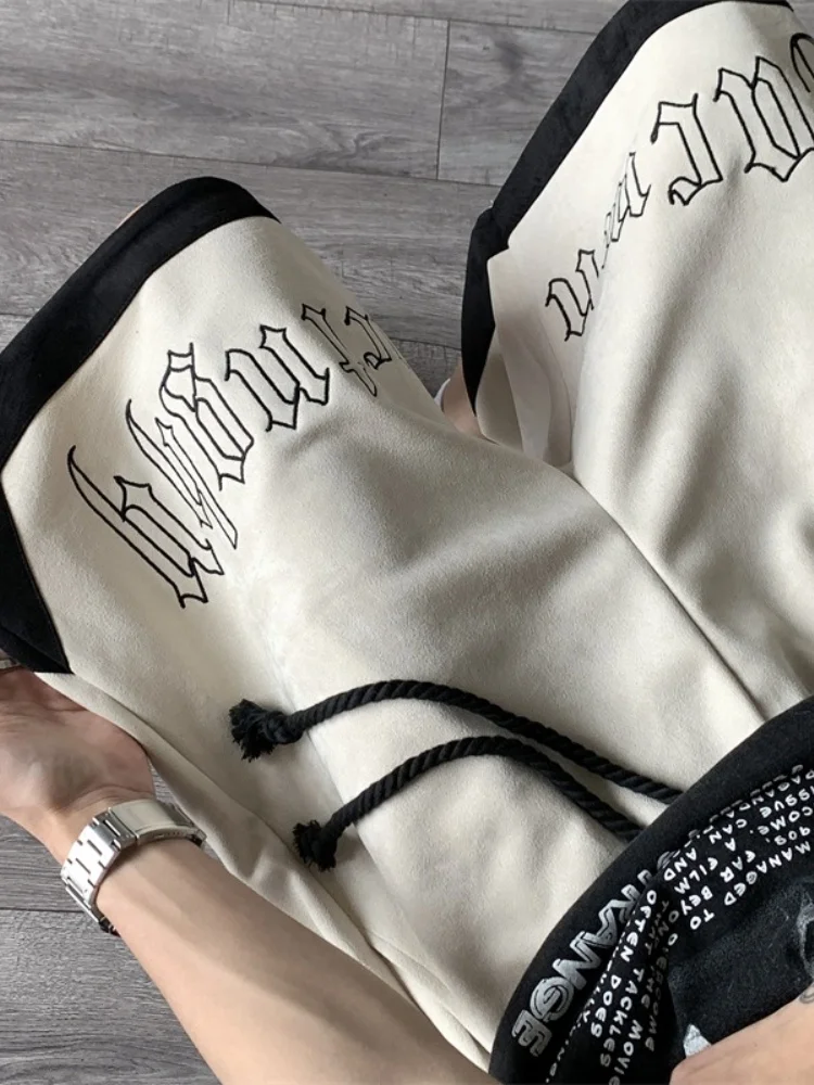 

Leather Shorts Men's Summer American High Street Basketball Sports Casual Five-Quarter Pants Loose Fit Flat Colored Block Des...