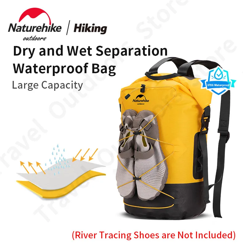 Naturehike Waterproof Backpack Dry Wet Separation TPU 20L/30L/40L High Capacity Wear Resistant Outdoor Swimming Sport Travel Bag