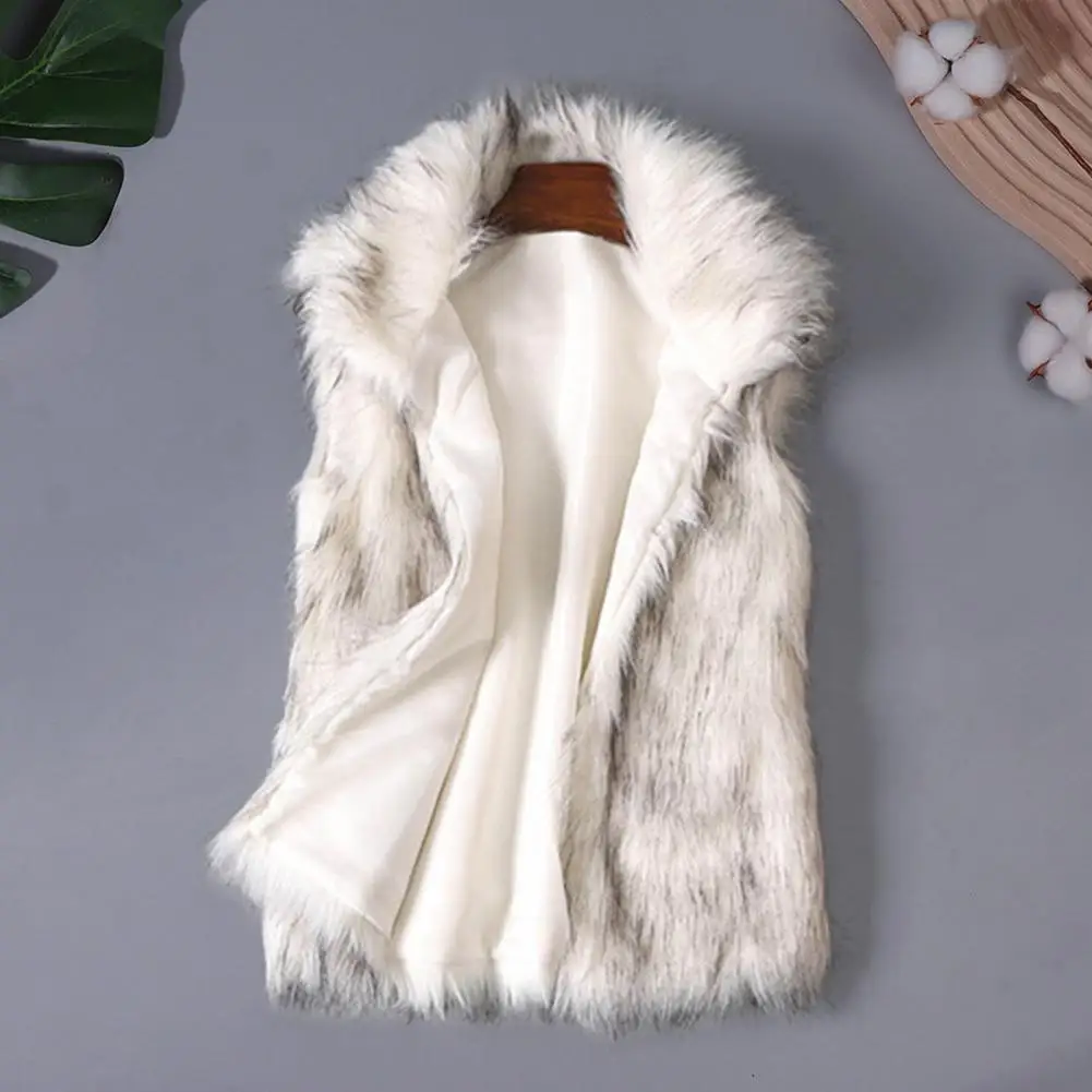 Lapel Vest Coat Faux Fur Vest Coat For Women Winter Waistcoat With Turn-down Collar Heat Retention Fuzzy Texture For Work