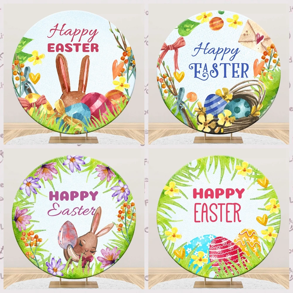 

Yeele 2026, круглый фон с Пасхой, весенний зеленый травяной цветок, кролик, яйца, детский душ, детский фон на день рождения