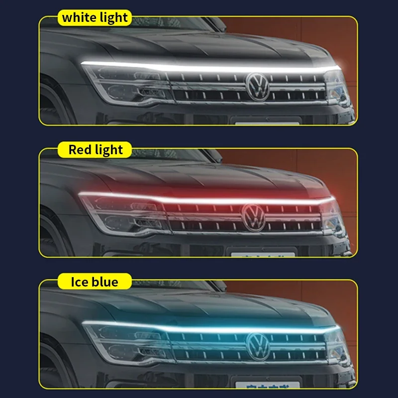 Dynamic scanning of car hood through type daytime running light guide strip and decoration of universal LED turn signal strip