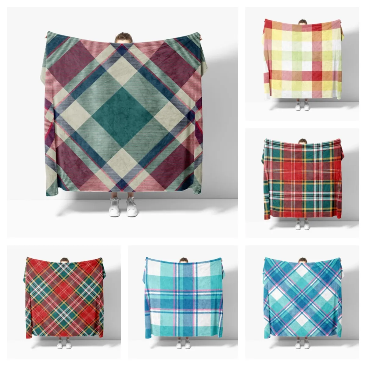 Vintage Plaid Soft Flannel Blanket Breathable Ultra Warm Bedding & Travel Blanket Sofa Blanket Bed Blanket Customizable