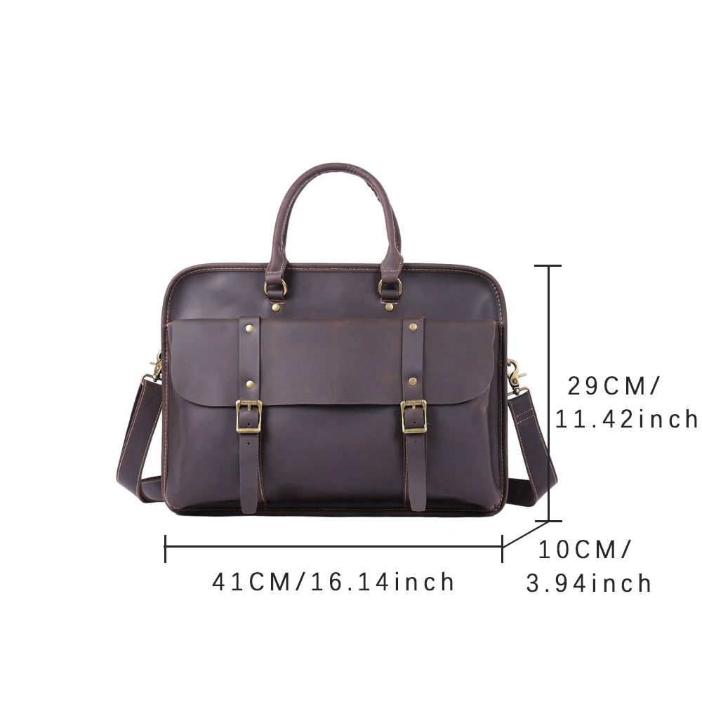 S.WORKER Klassische Aktentasche aus echtem Leder für 15"-Laptops für Herren | Handtasche aus Vollnarbenleder, Umhängetasche für Herren, Büro, Business – Detail 3