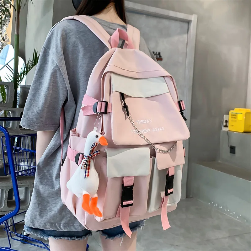 5pc/set 2024 New Simple Fashion Schoolbag Girl And Boy Student Backpack Large Capacity Fashion Canvas Couple Bag Laptop Rucksack