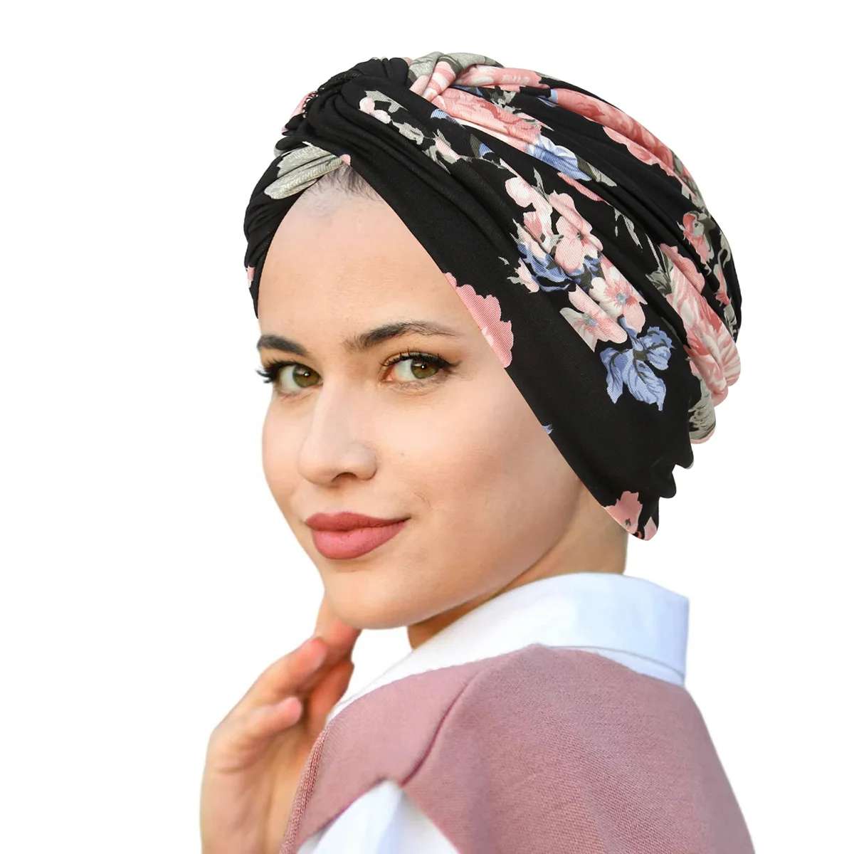 New flower headscarf cap chemotherapy cap printed sleeve head twist hat travel versatile headgear lady