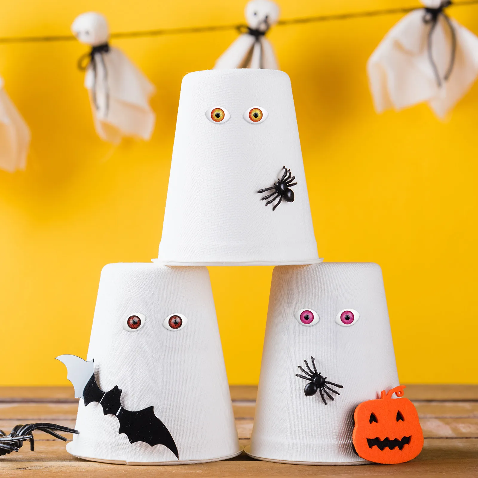 

100Pcs Acrylic Eyeballs Oval Hollow Realistic Scary Colored Pupil Halloween Props Craft Supplies Prank Decorations for Vases