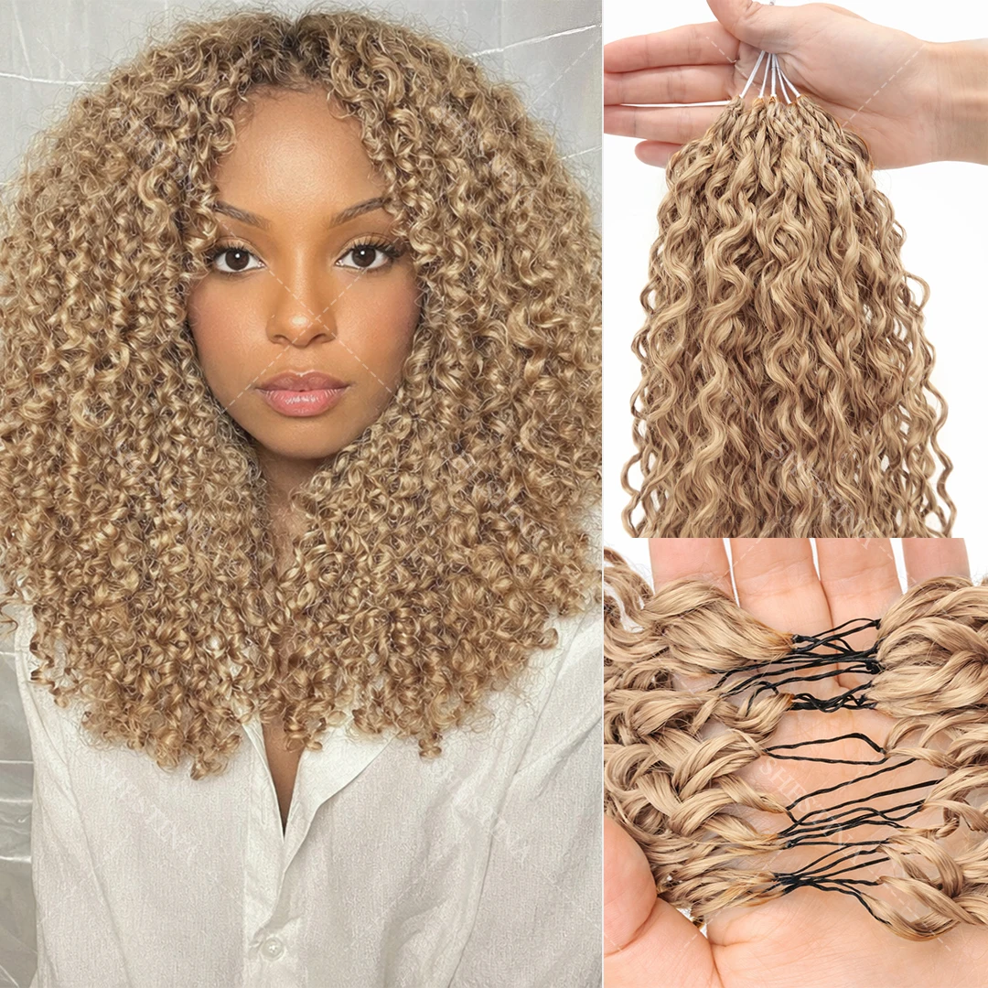 

Kinky Curly Honey Blonde Crochet Hair For Braiding Pre-divided Colored Pixie Curl Reusable Feather Crochet Human Hair Extensions