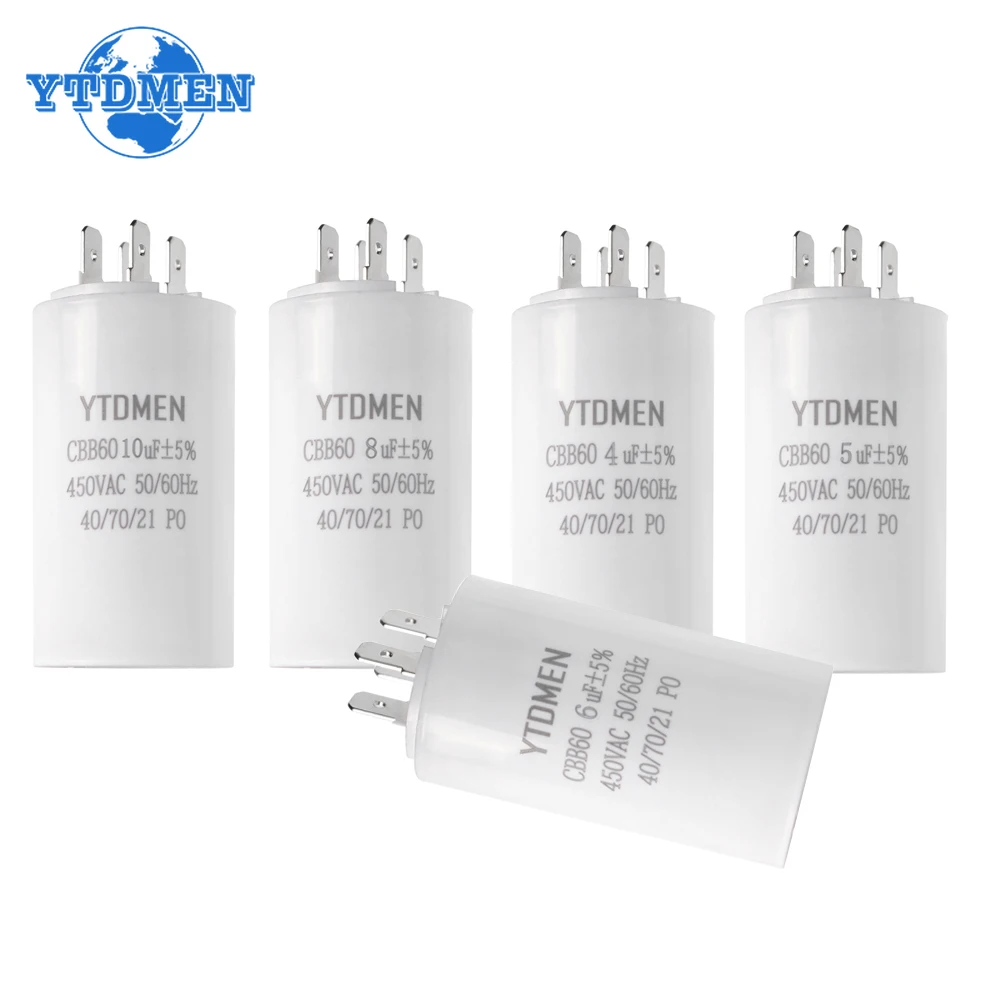 1 Buah Kapasitor Mulai CBB60 450VAC 4pin Kapasitor Lari Motor Pengganti Listrik Sisipan Ganda 4UF 5UF 6UF 8UF 16UF 20UF 60UF