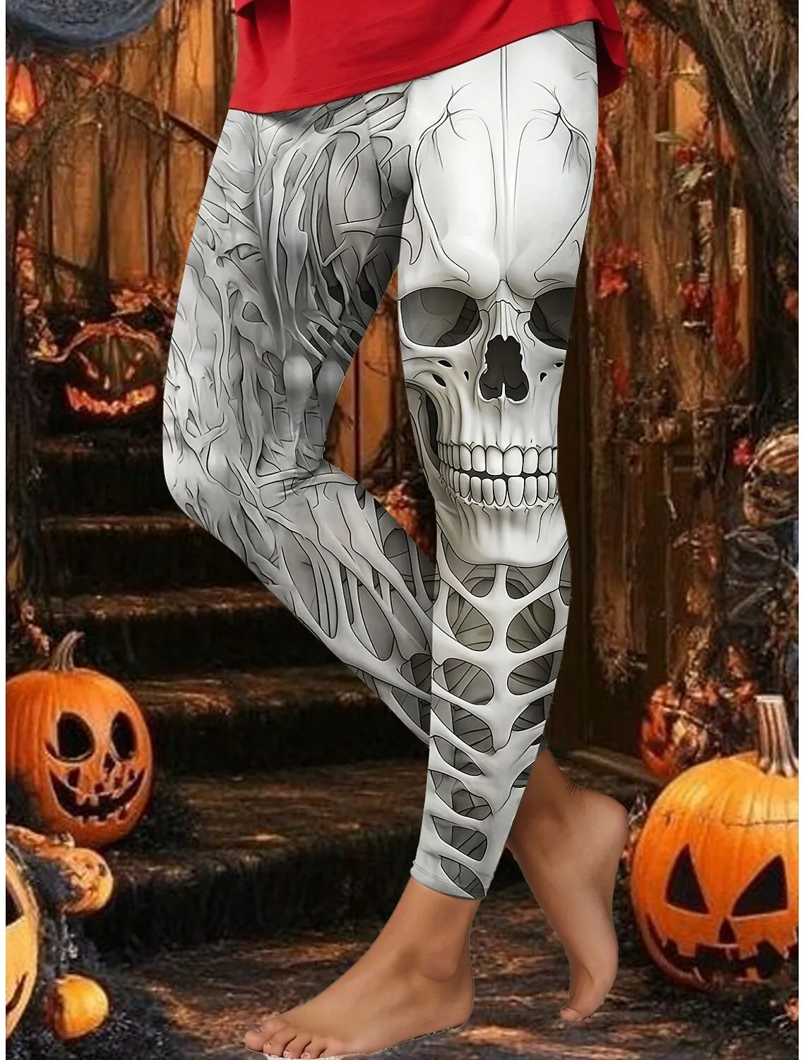 Women's Leggings Vacation Vintage Fashion Ankle-Length High Waist Pants Halloween Graphic Skull Print Outdoor casual Women wear
