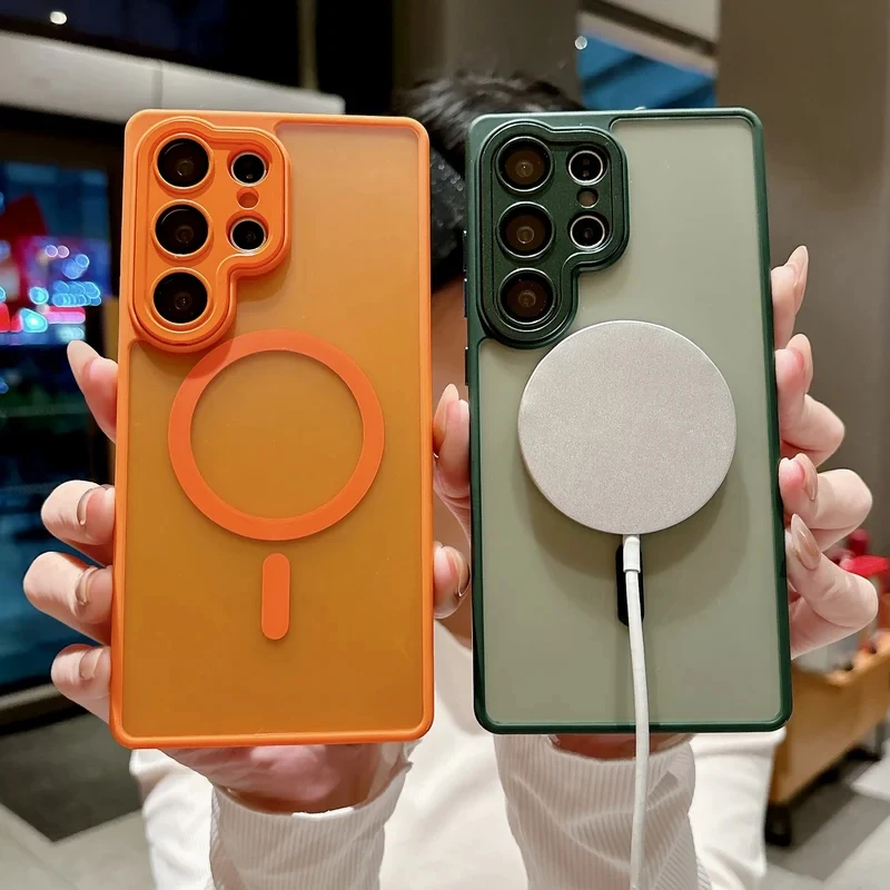 

Luxury Magnetic Matte Translucent Armor Case For Samsung Galaxy S26 Ultra S25 FE S24 S23 Plus A16 A17 A26 A56 For Magsafe Cover