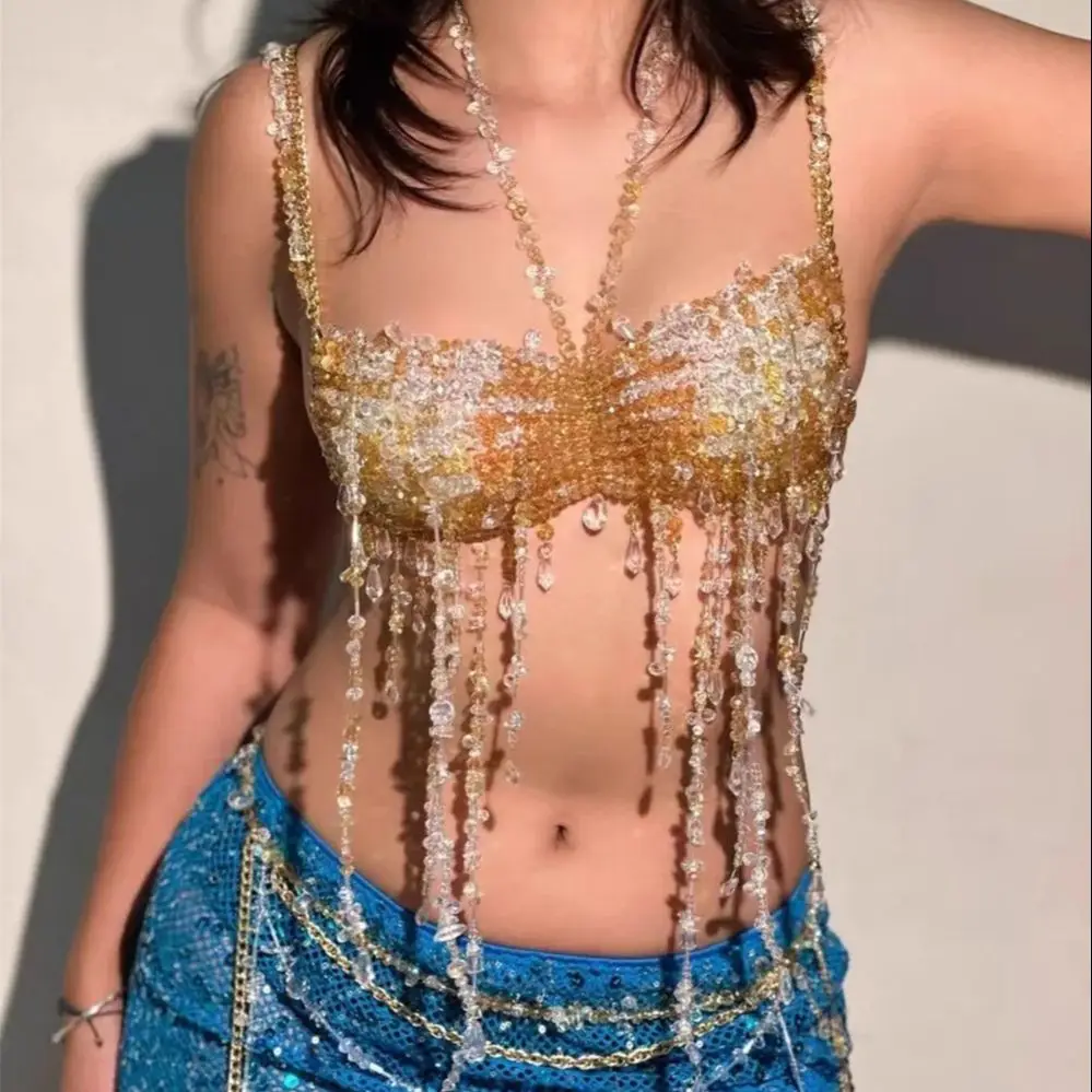 

2025 Новый европейский и американский стиль, красочное ожерелье ручной работы из бисера, пляжный отдых, дорожный наряд, цепочка для тела в богемном стиле