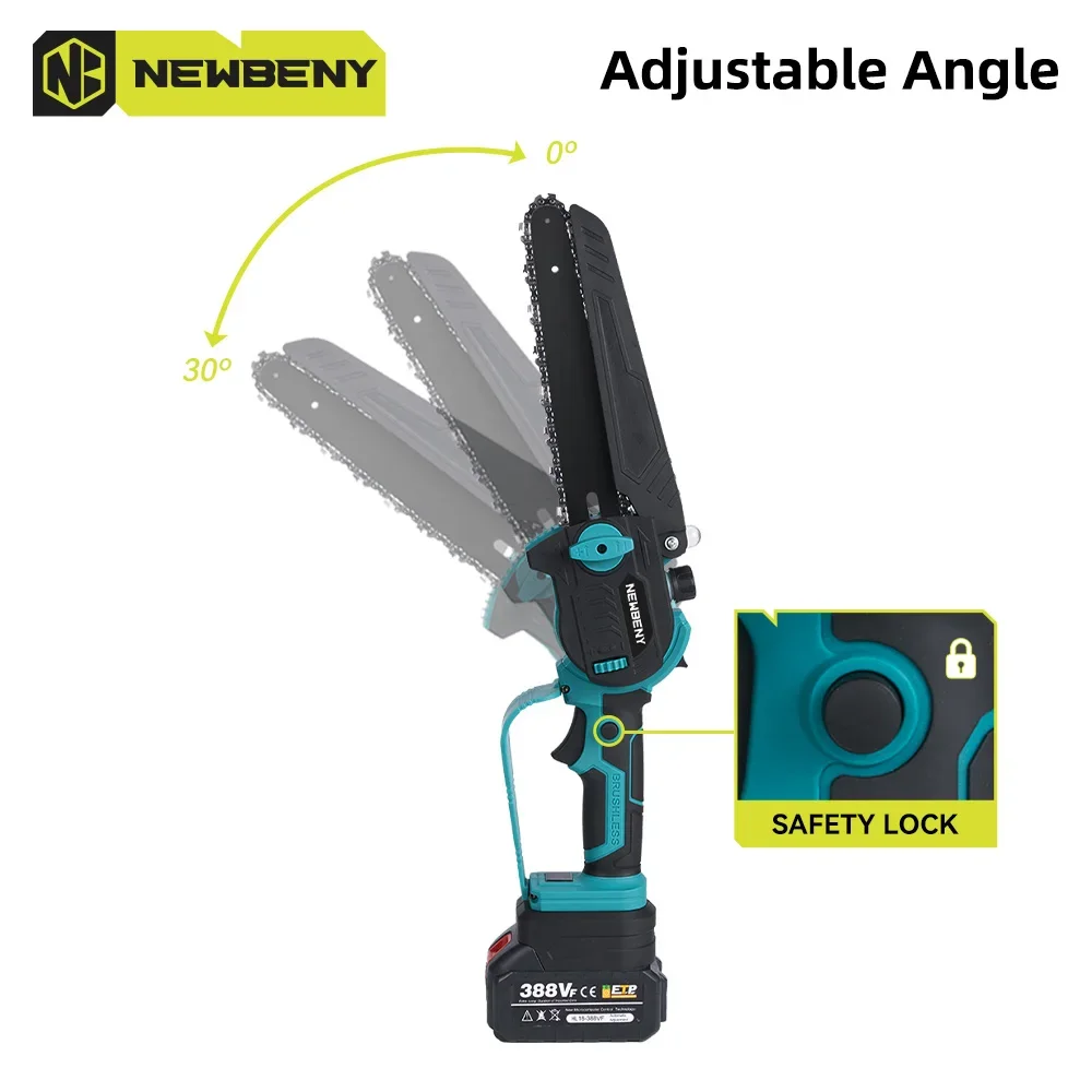 NEWBENY 8 Inch Brushless Electric Chainsaw with Oil Cordless Garden Pruning Chainsaw Woodworking Tool For Makita 18V Battery