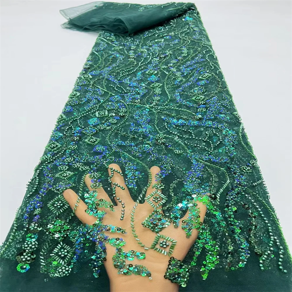 

2024 High Quality Fashion French Embroidery Sequins And Beads Lace Fabric African Nigerian Lace Fabric For Wedding Dress 3HX3009