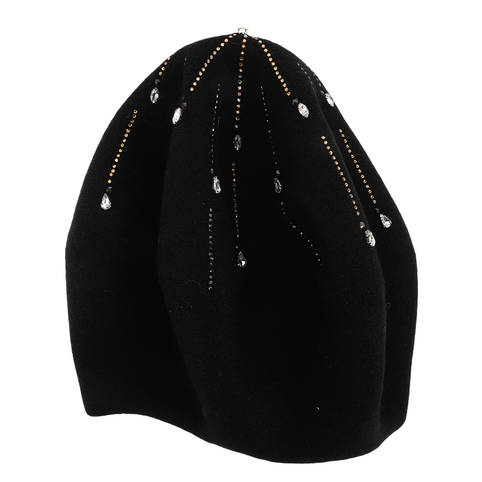 

Women Beret Hat Black Vintage Rhinestone Fashion Daily Wear Comfortable Reliable Fabric Sun Protection Wind Shielding