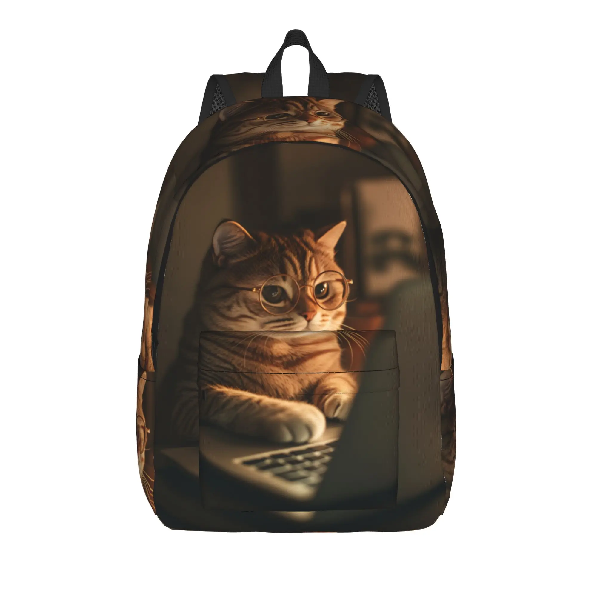 Cute Kitten in Hoodie Backpack  Women Polyester Cycling Backpacks Big Cute High School Bags Rucksack