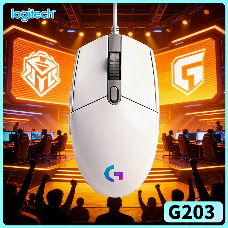 Logitech G203 Wired RGB Gaming Mouse 8000 DPI Sensor 6 Buttons On-Board Memory 1000Hz Polling Ergonomic Design Snug Fit