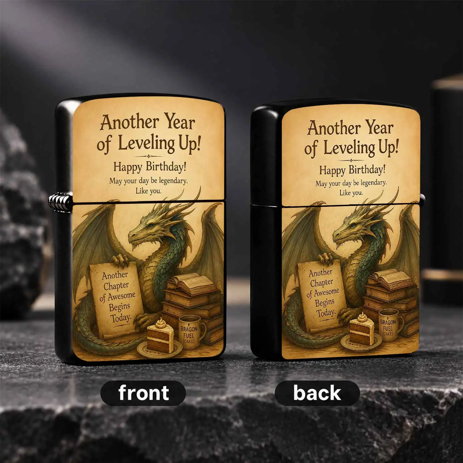 Vintage Dragon Themed Birthday Lighter, Legendary Level Up Birthday Greeting Pattern, Ideal Fantasy Lovers Gift For Birthday Holiday, Portable Decorative Present For Daily Use Multi Occasions A Humorous And Interesting Lighter