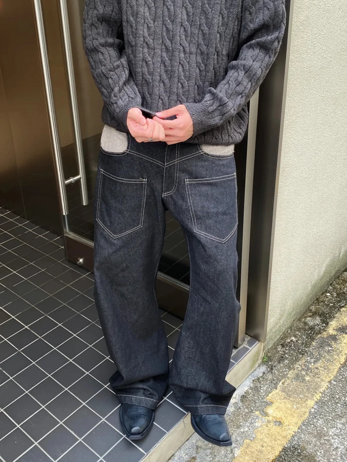 

Мужские джинсы свободного прямого кроя Danny Bla, широкие брюки в американском уличном стиле, весна-осень, новые, с пэчворком, оверсайз