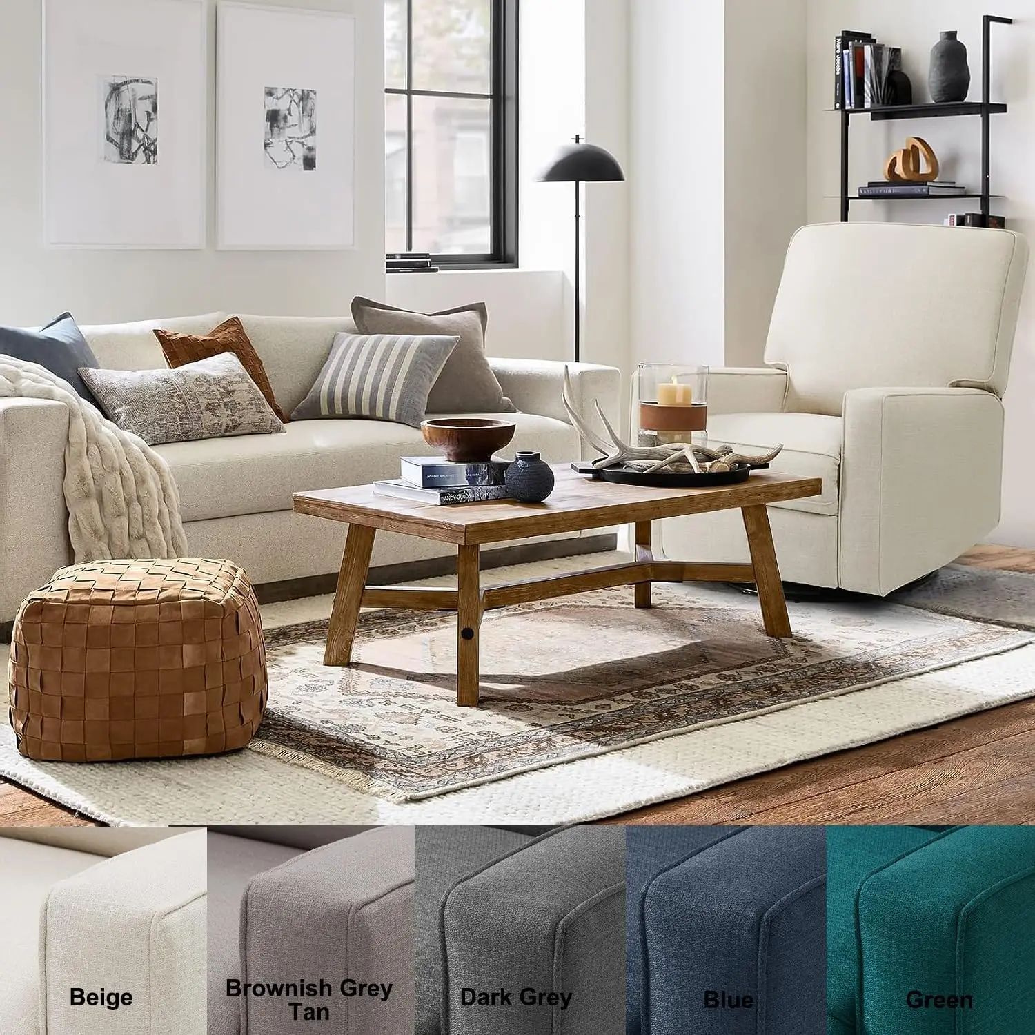 Swivel Rocker Recliner Chair, Fabric Rocking Chair with High Back, Deep Comfy Seat, for Living Room, Bedroom, Beige