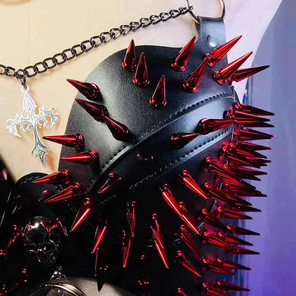 Gotico Y2K Halter Canotta TOP Cyber anni '90 Fai da te Eco PU Pelle Goth Catena Harajuku E-Girls Hip Hop Punk Rock Fatto a mano Emo Grunge