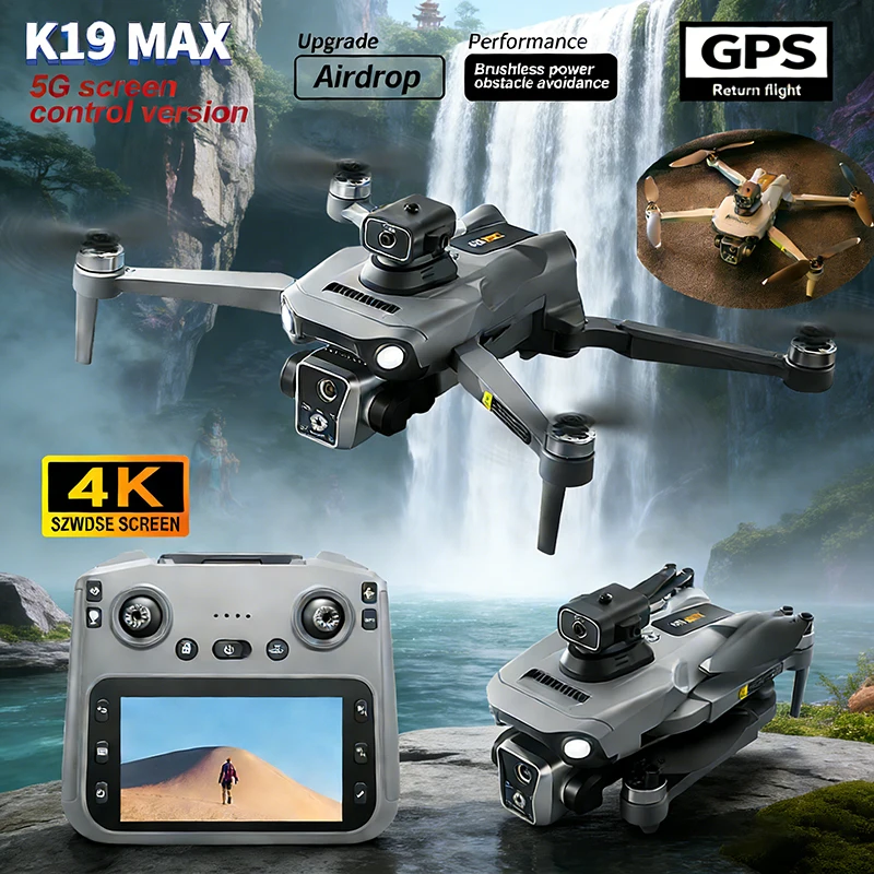 

New K19 MAX GPS Drone Professional 8K Camera Aerial FPV Brush Avoiding Obstacle with Large Screen Remote Control Folding Drones