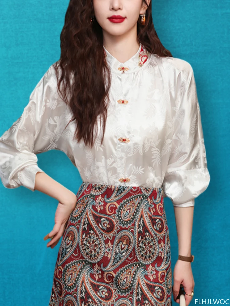 Hot Chinese Style Chi-pao Collar Design Button Embroidery Tops 2024 Summer Women Date Girls Elegant Retro Shirt Blouse Vintage